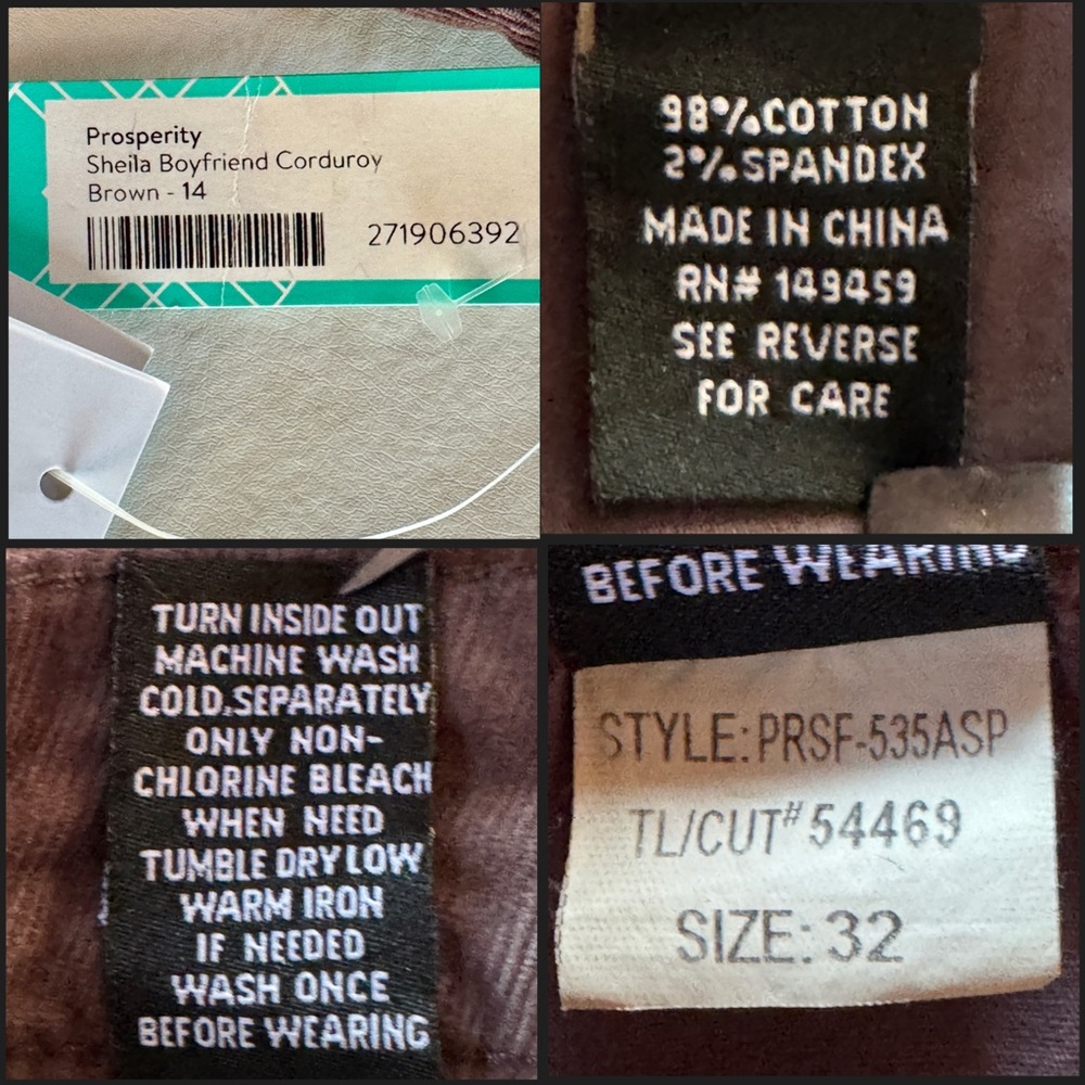 NWT Brown Corduroy Prosperity Shiela Jeans Tapered Leg (32/14) - Picture 6 of 14